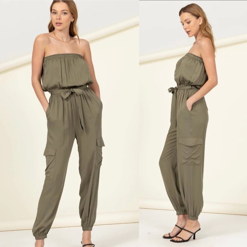 HYFVE Olive Strapless Jumpsuit with Pockets
